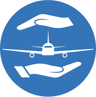 PRM Assist logo - two hands cupping an aeroplane