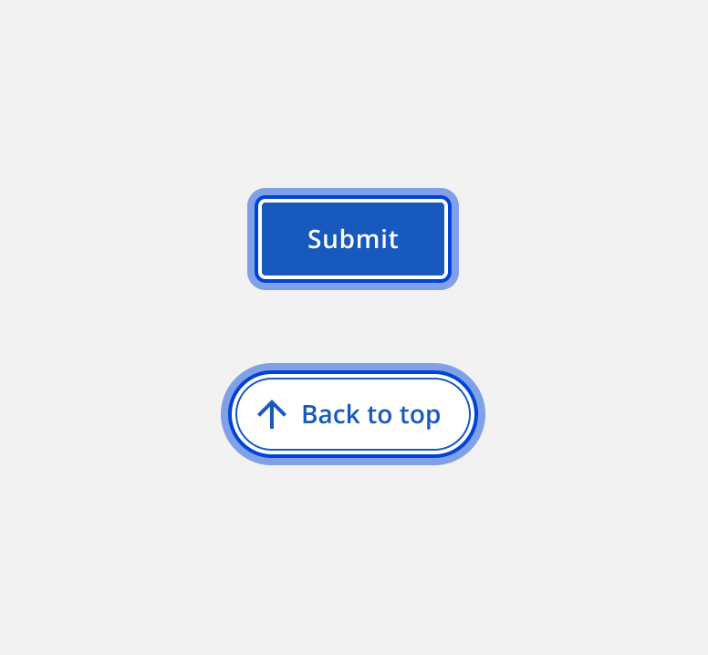 Blue focus indicators around a Submit and a Back to top button